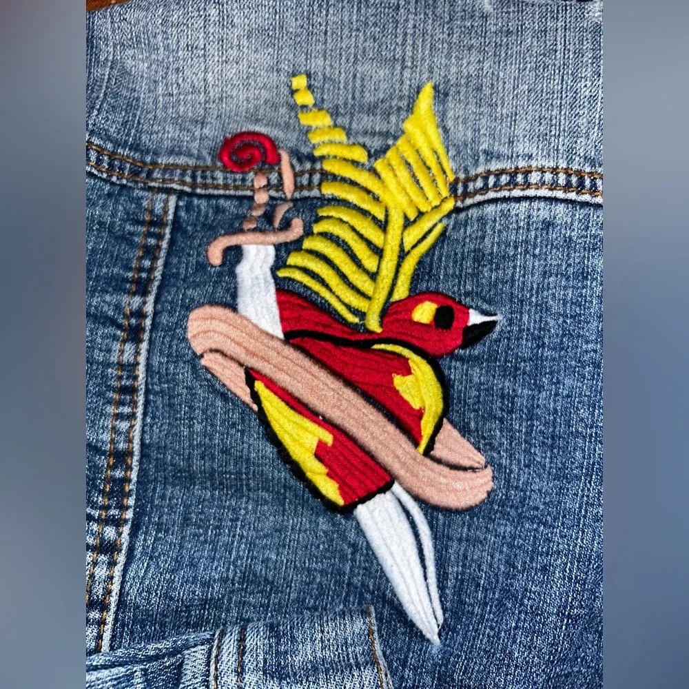 ZOA GRAND JEANS vintage Kids Blue Denim Jacket with Colorful Embroidery